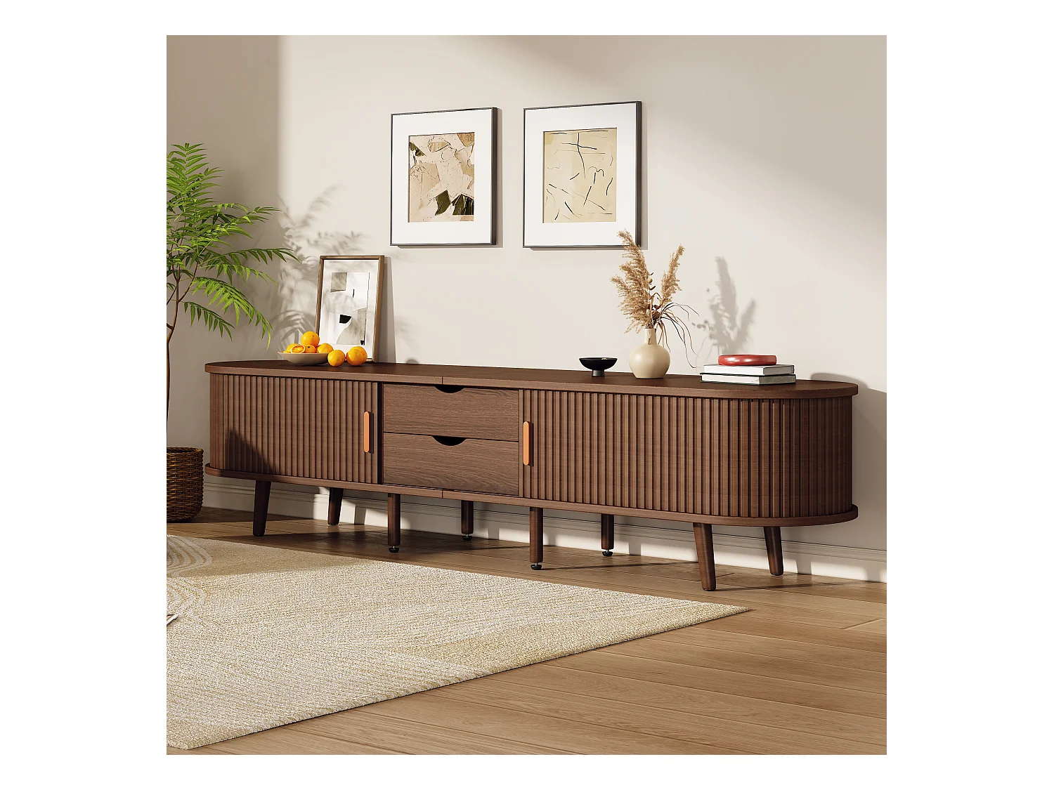 TV-Schrank 175×40×42 cm - 2 Schubladen - 2 Schiebetüren - für 75-Zoll-Fernseher geeignet - braun