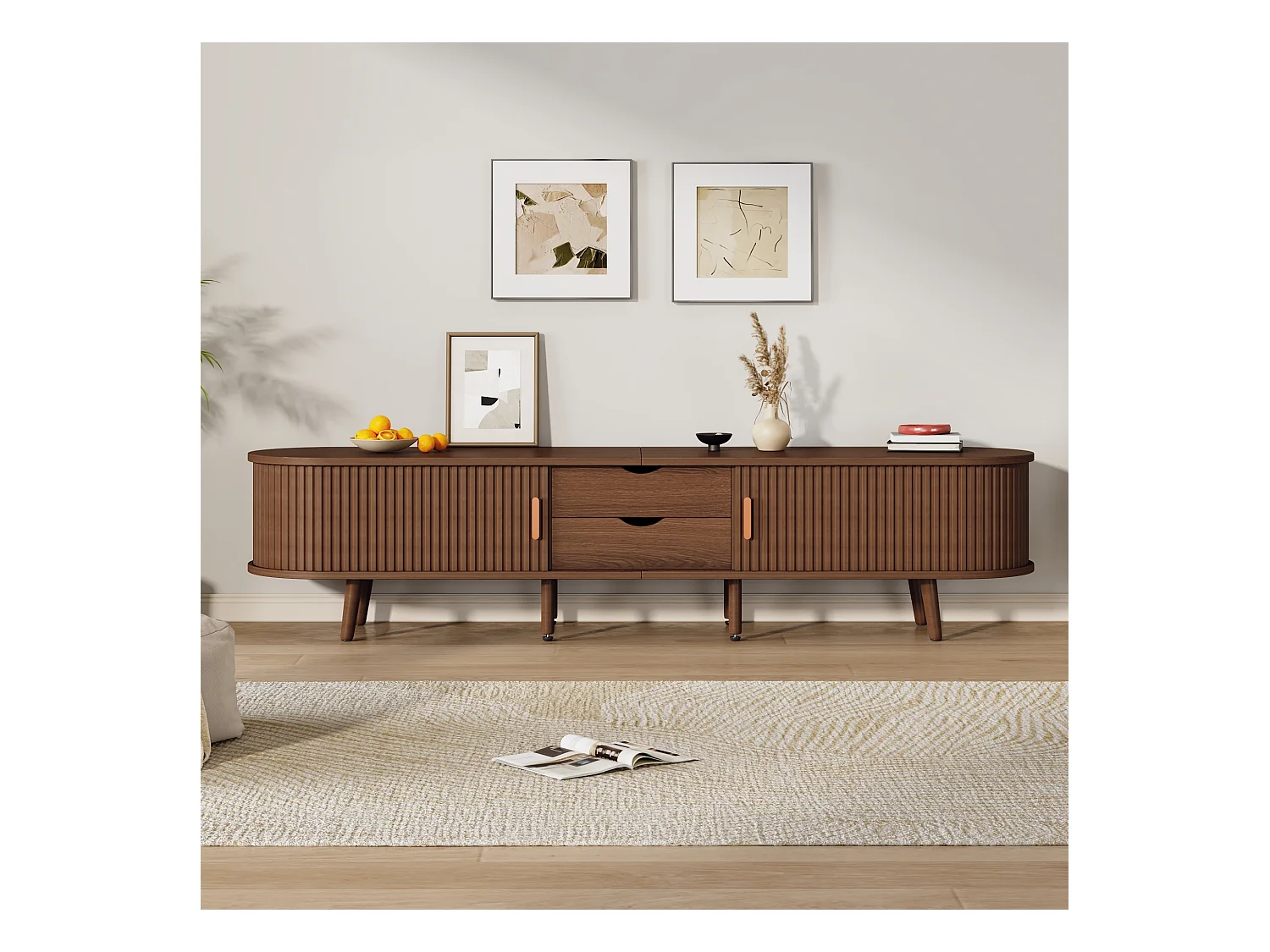 TV-Schrank 175×40×42 cm - 2 Schubladen - 2 Schiebetüren - für 75-Zoll-Fernseher geeignet - braun