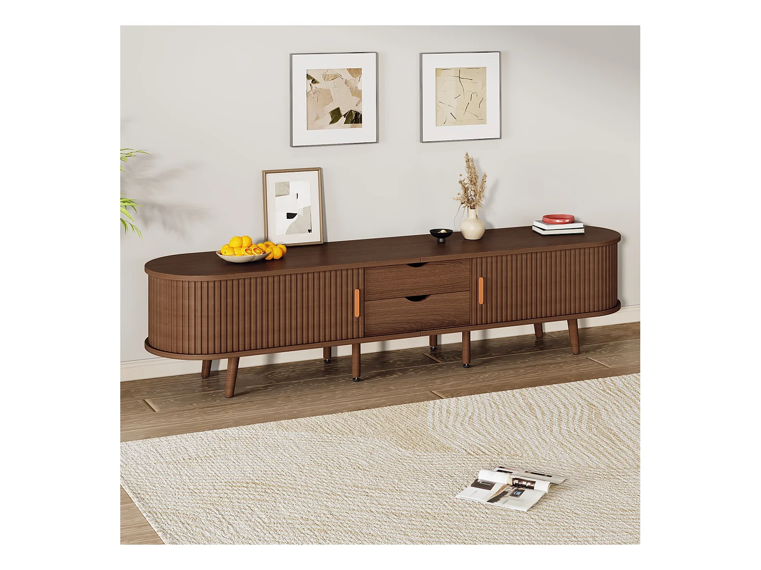 TV-Schrank 175×40×42 cm - 2 Schubladen - 2 Schiebetüren - für 75-Zoll-Fernseher geeignet - braun