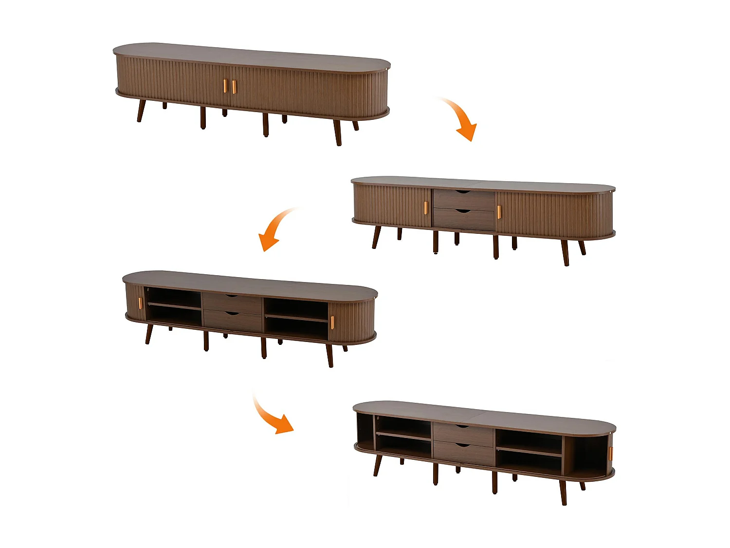 Meuble TV 175x40x42 cm - 2 tiroirs - 2 portes coulissantes - compatible TV 75 pouces - Marron