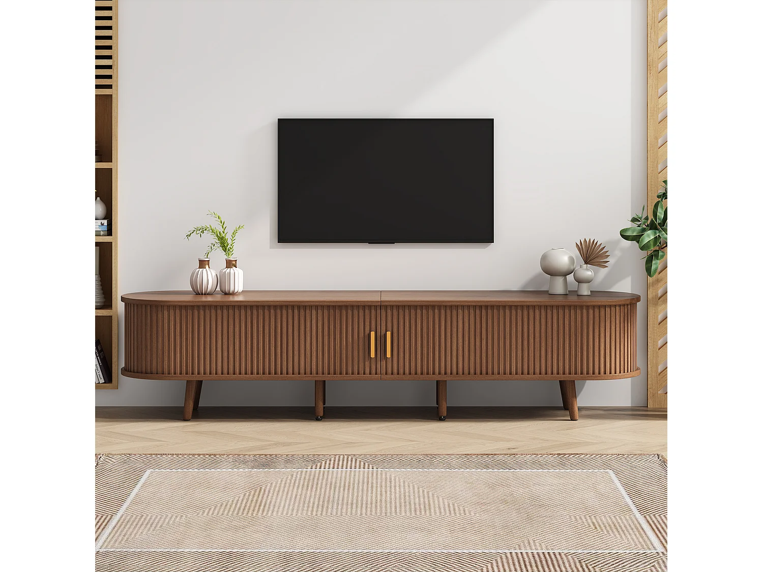 TV Stand 175x40x42 cm - 2 Drawers - 2 Sliding Doors - Compatible with 75-inch TVs - Brown