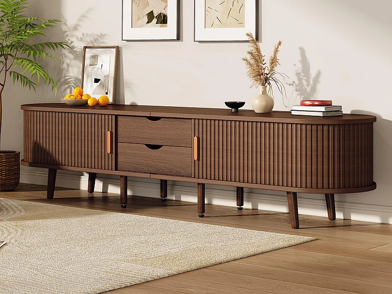 TV-meubel 175×40×42 cm - 2 laden - 2 schuifdeuren - geschikt voor 75 inch televisie - bruin