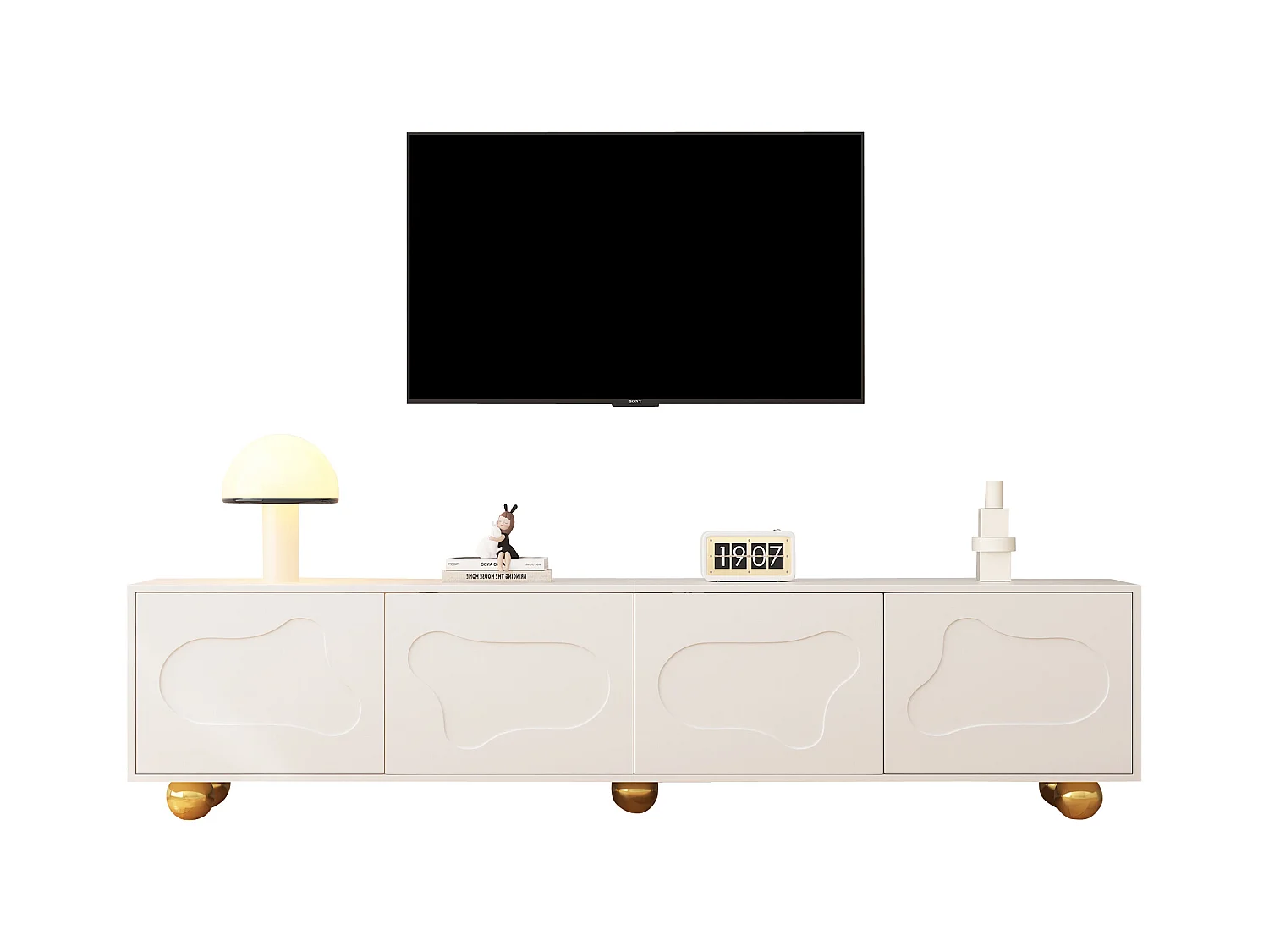 Meuble TV 180x40x45cm - 4 portes - pour téléviseurs 75 pouces - Blanc