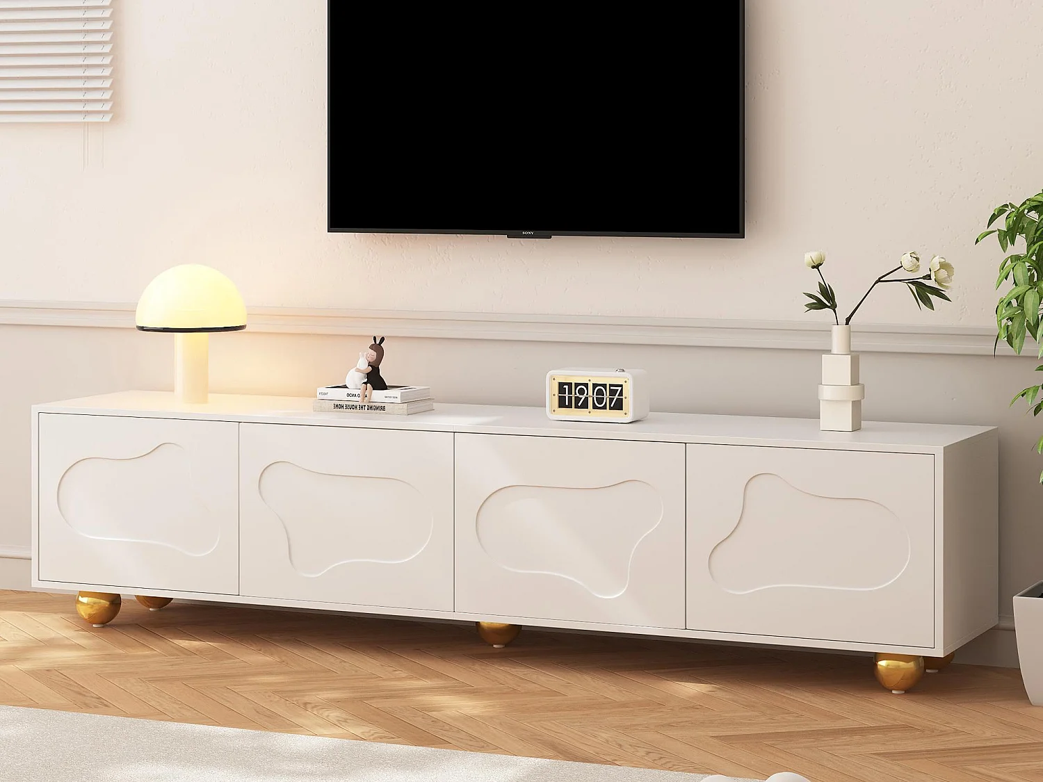 Mobile TV 180×40×45 cm - 4 ante - per televisori da 75 pollici - bianco