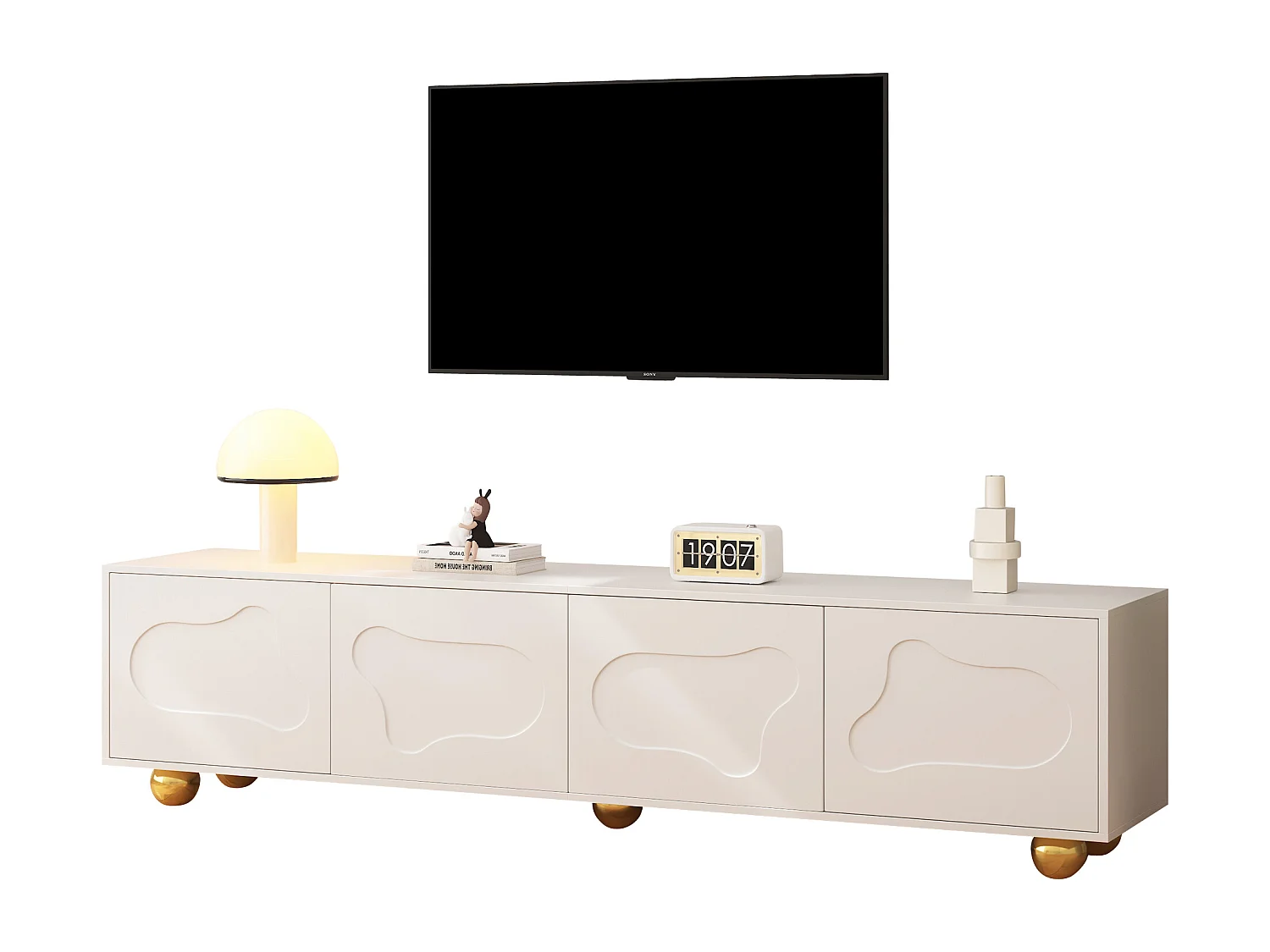 Mobile TV 180×40×45 cm - 4 ante - per televisori da 75 pollici - bianco
