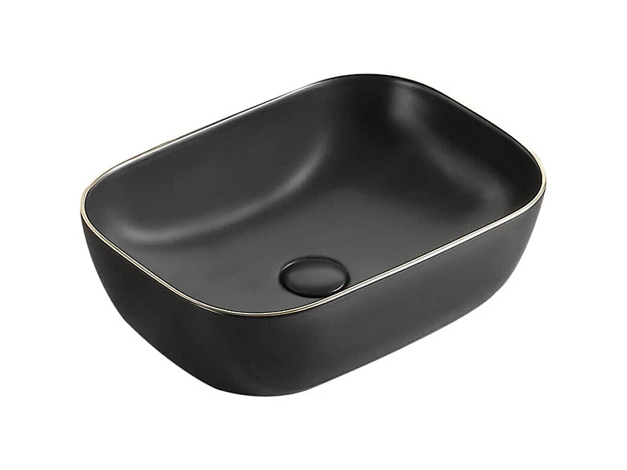 Vasque à poser rectangulaire en céramique CUARTO 3 coloris 45.5 x 32.5 cm Noir mat liseré doré