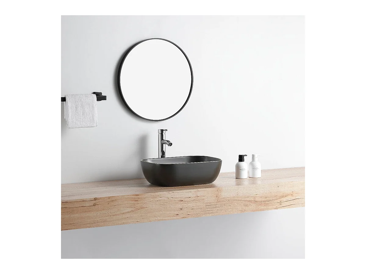 Vasque à poser rectangulaire en céramique CUARTO 3 coloris 45.5 x 32.5 cm Noir mat liseré doré