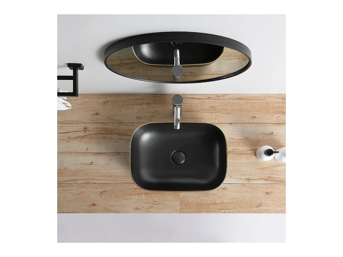 Vasque à poser rectangulaire en céramique CUARTO 3 coloris 45.5 x 32.5 cm Noir mat liseré doré