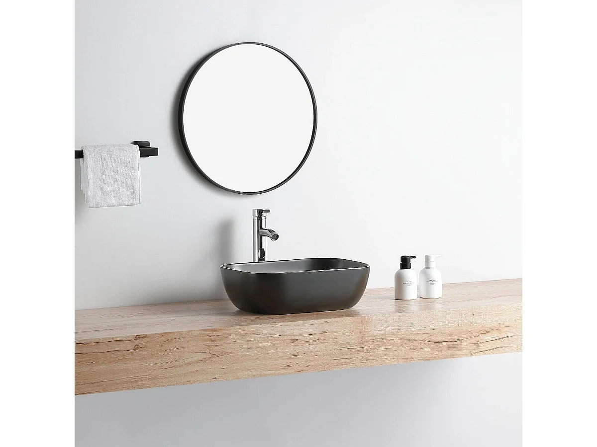 Aufsatzwaschbecken aus glasierter Keramik CUARTO 455 x 325 cm - schwarz/gold