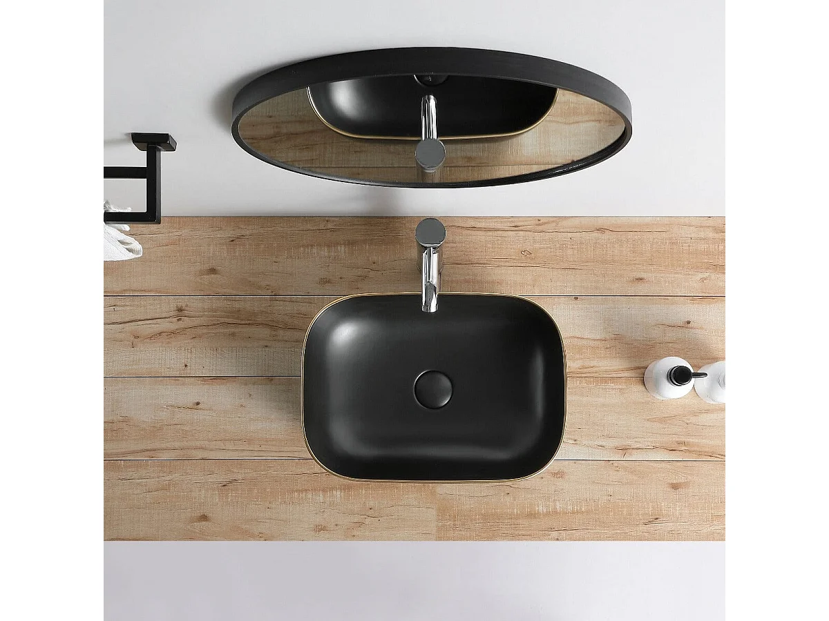 Aufsatzwaschbecken aus glasierter Keramik CUARTO 455 x 325 cm - schwarz/gold