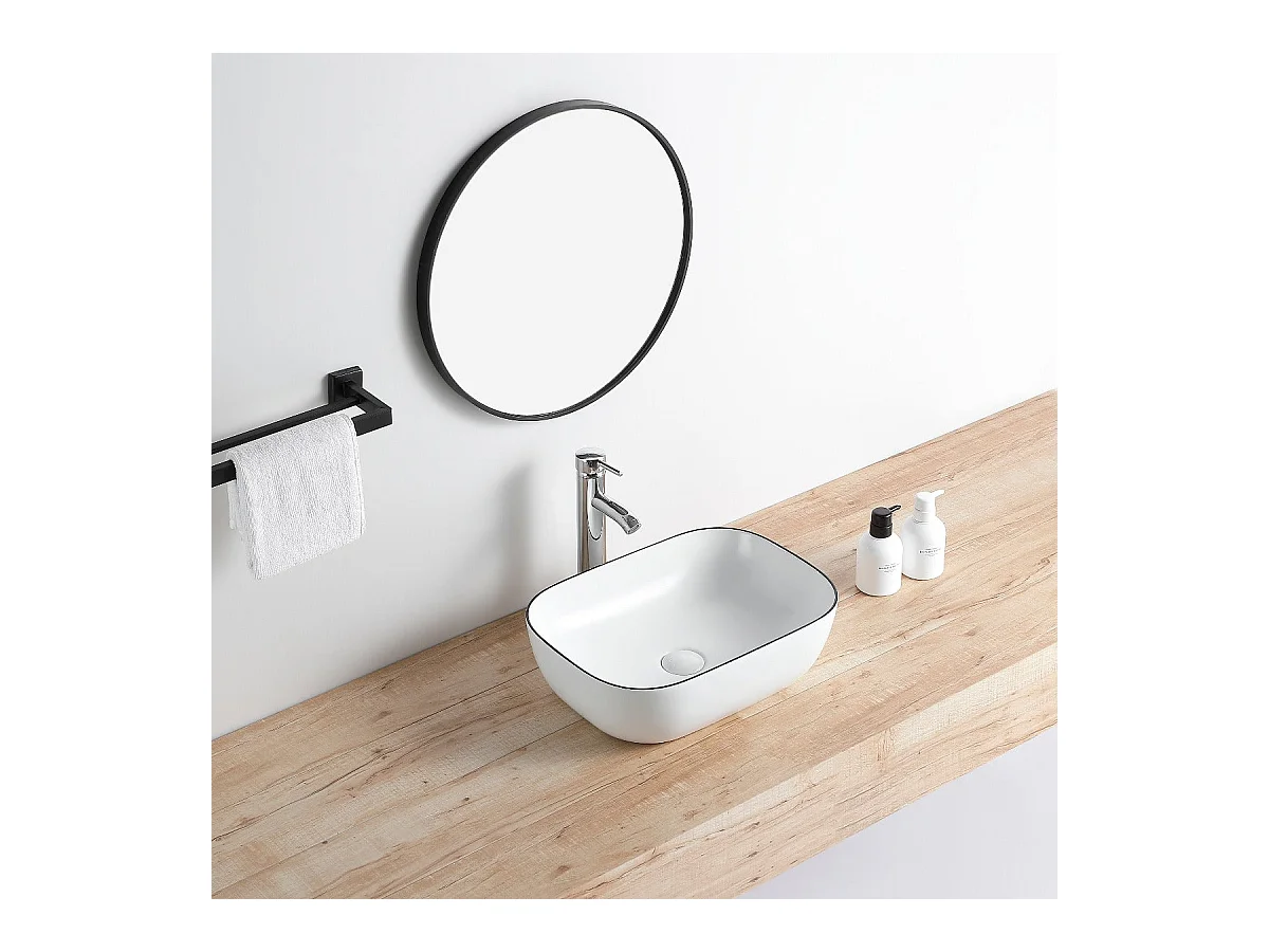 Vasque à poser rectangulaire en céramique CUARTO 3 coloris 45.5 x 32.5 cm Blanc liseré noir