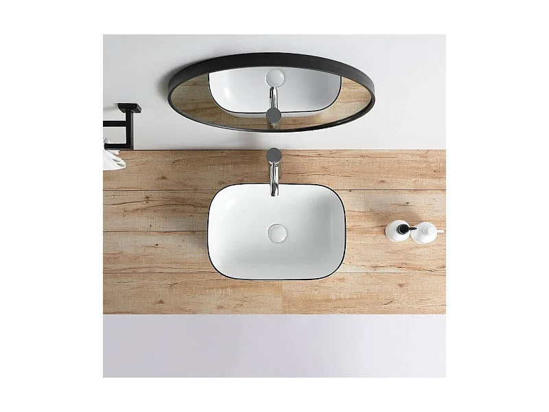 Vasque à poser rectangulaire en céramique CUARTO 3 coloris 45.5 x 32.5 cm Blanc liseré noir