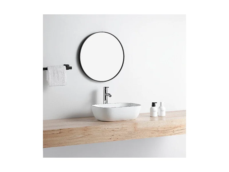 Vasque à poser rectangulaire en céramique CUARTO 3 coloris 45.5 x 32.5 cm Blanc liseré noir