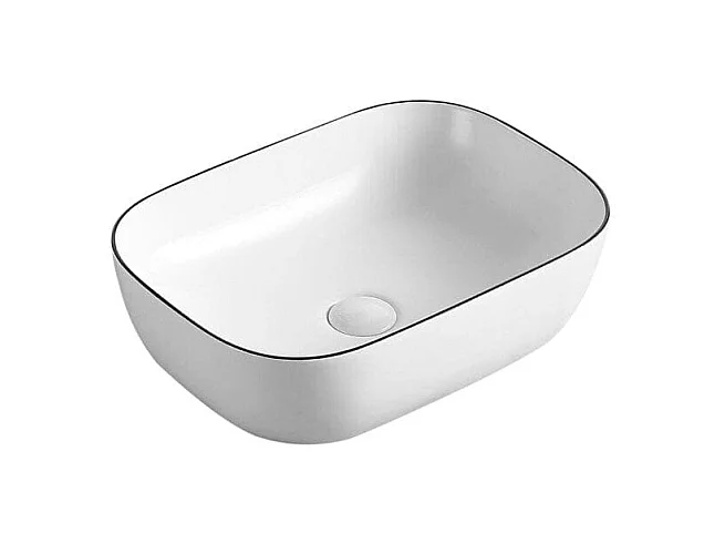 Vasque à poser rectangulaire en céramique CUARTO 3 coloris 45.5 x 32.5 cm Blanc liseré noir