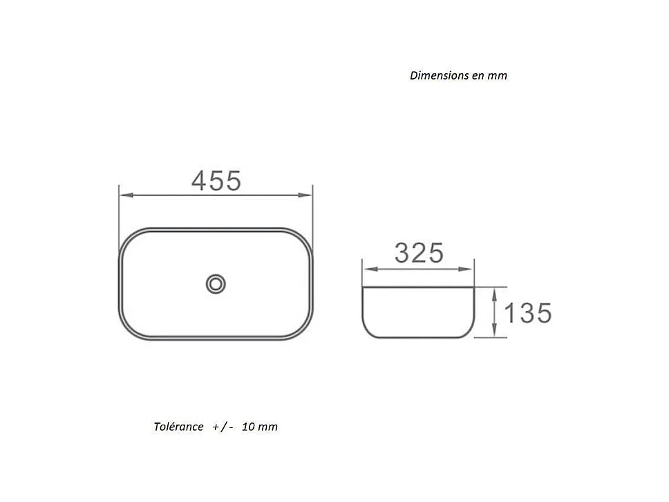 Vasque à poser rectangulaire en céramique CUARTO 3 coloris 45.5 x 32.5 cm Blanc liseré noir
