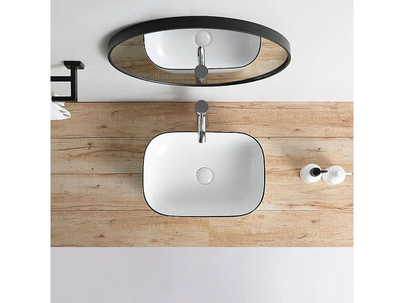 Aufsatzwaschbecken aus glasierter Keramik CUARTO 455 x 325 cm - weiß/schwarz