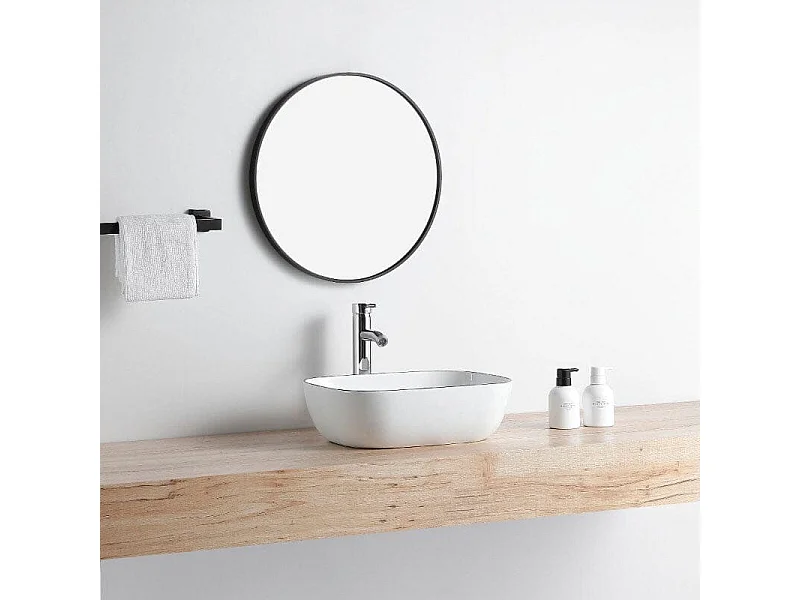 Aufsatzwaschbecken aus glasierter Keramik CUARTO 455 x 325 cm - weiß/schwarz