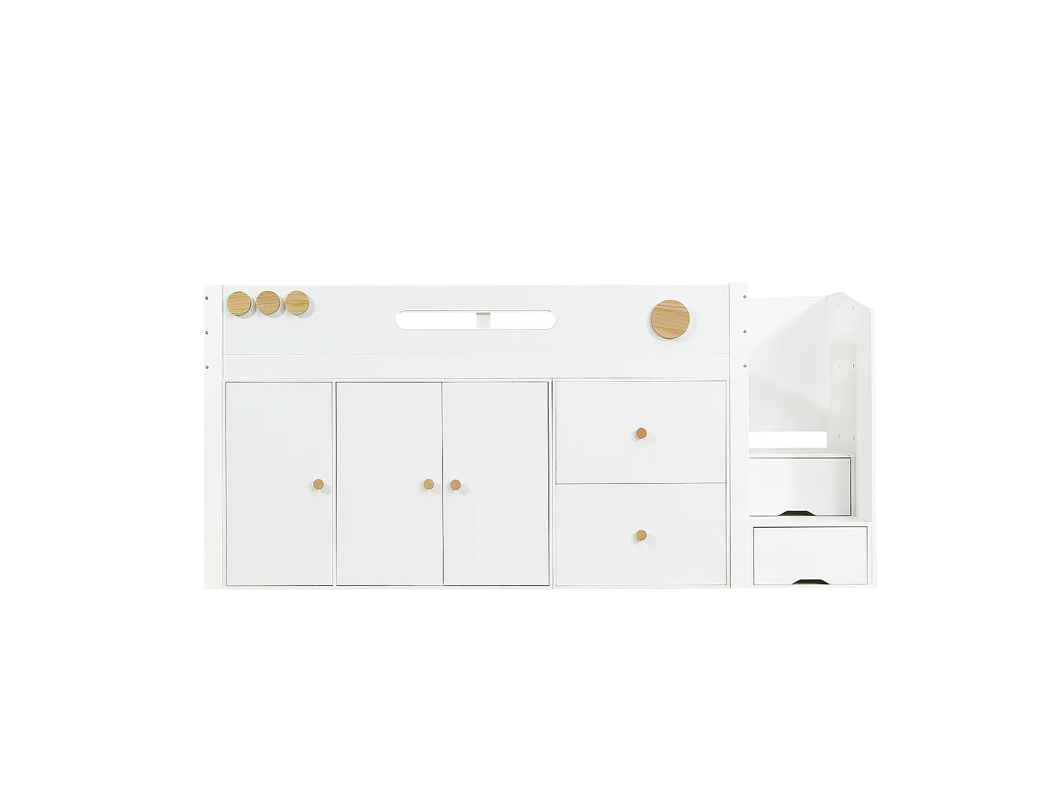 Lit mezzanine enfant 90x200cm - avec 2 tiroirs et grande armoire - escalier avec rangement - bois massif + MDF - Blanc (sans matelas)