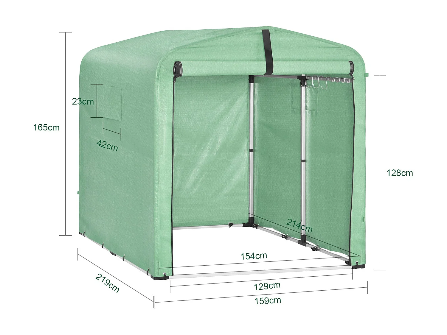 SoBuy Waterdichte Buitentent Motorfiets Berging met Haken Garage voor Fietsen en Gereedschap Groen 159x219x165 cm
