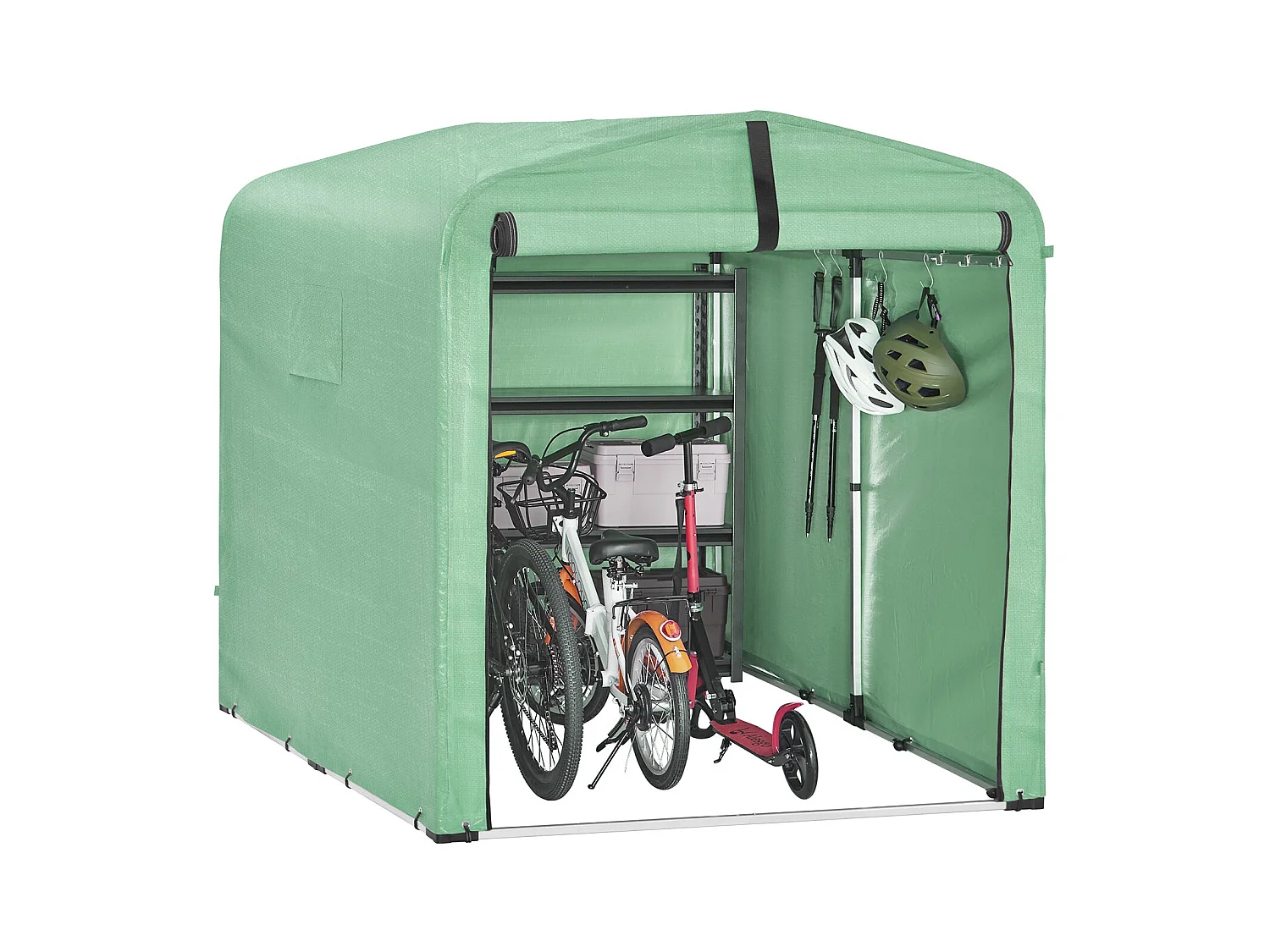 SoBuy Abri de jardin imperméable vert avec crochets pour motos vélos et outils 159x219x165 cm