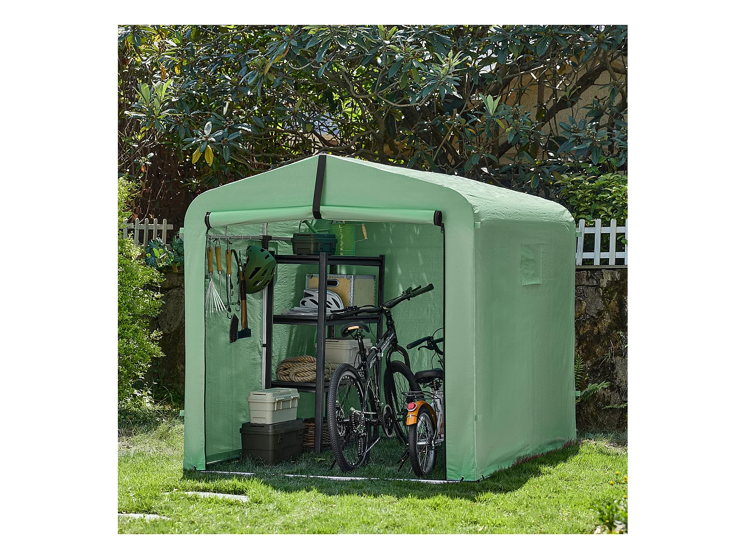 SoBuy Abri de jardin imperméable vert avec crochets pour motos vélos et outils 159x219x165 cm
