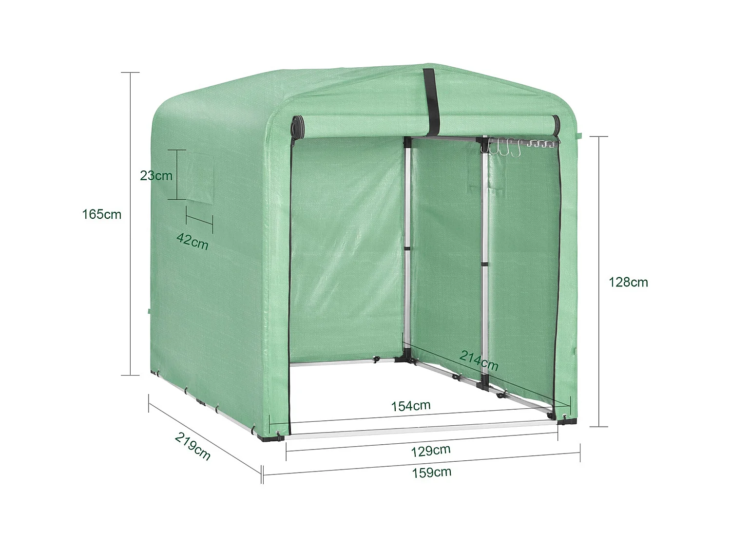 SoBuy Abri de jardin imperméable vert avec crochets pour motos vélos et outils 159x219x165 cm