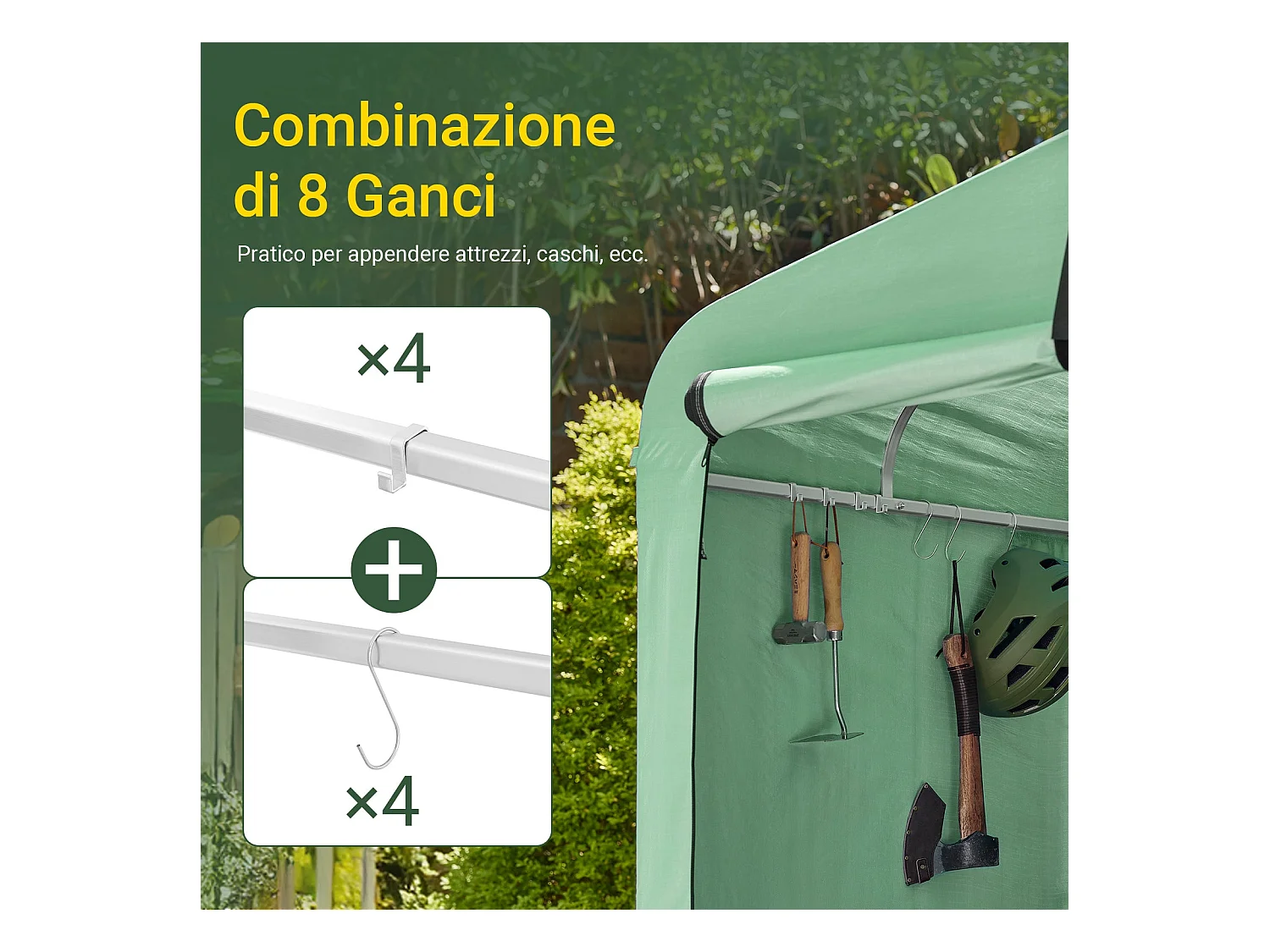 SoBuy Abri de jardin imperméable vert avec crochets pour motos vélos et outils 159x219x165 cm