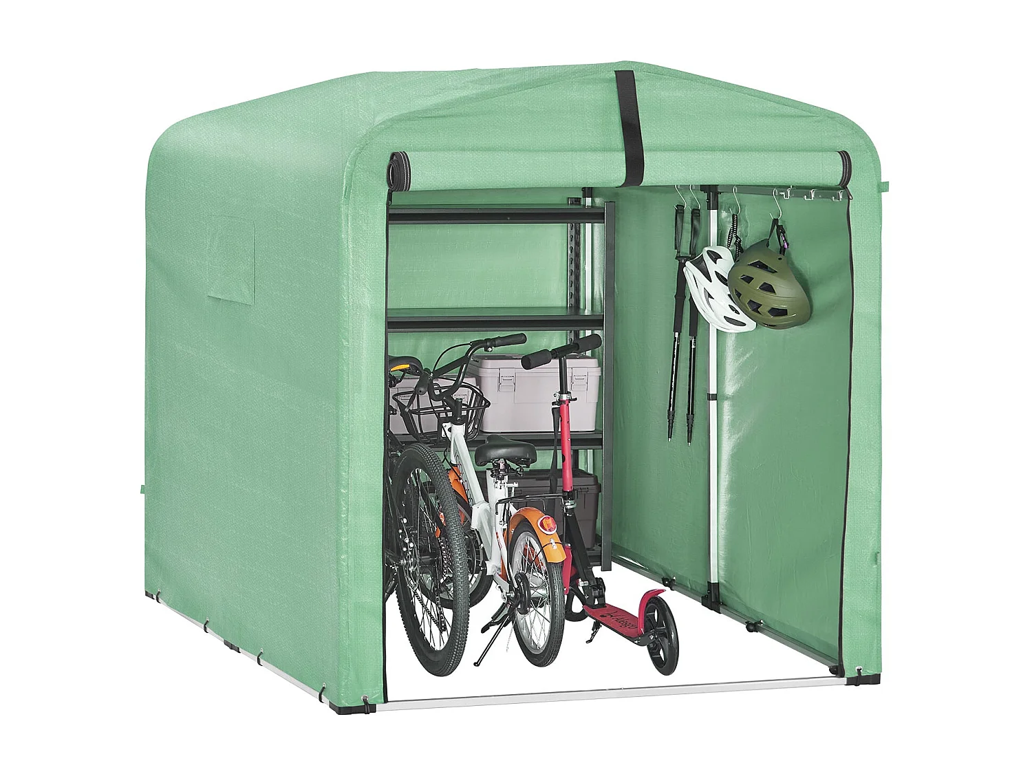 SoBuy Abri de jardin imperméable vert avec crochets pour motos vélos et outils 159x219x165 cm