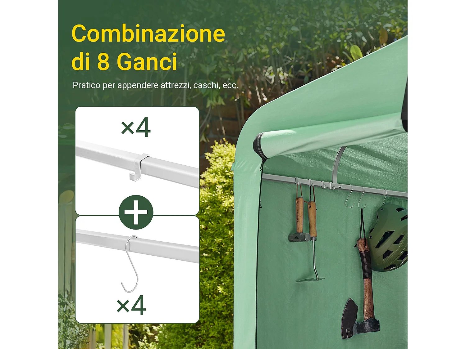 SoBuy Abri de jardin imperméable vert avec crochets pour motos vélos et outils 159x219x165 cm