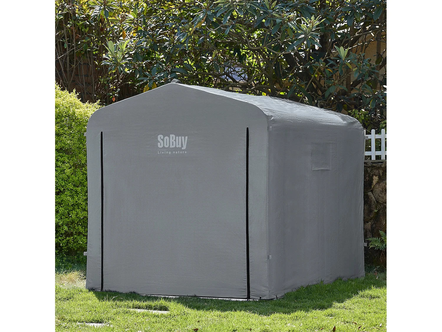 SoBuy cobertizo de jardín impermeable para motos y herramientas con ganchos gris 159x219x165 cm