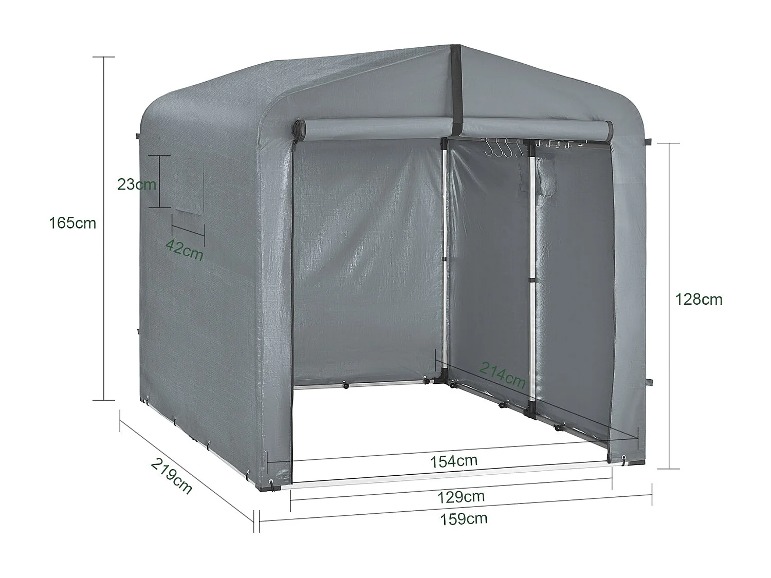 SoBuy cobertizo de jardín impermeable para motos y herramientas con ganchos gris 159x219x165 cm