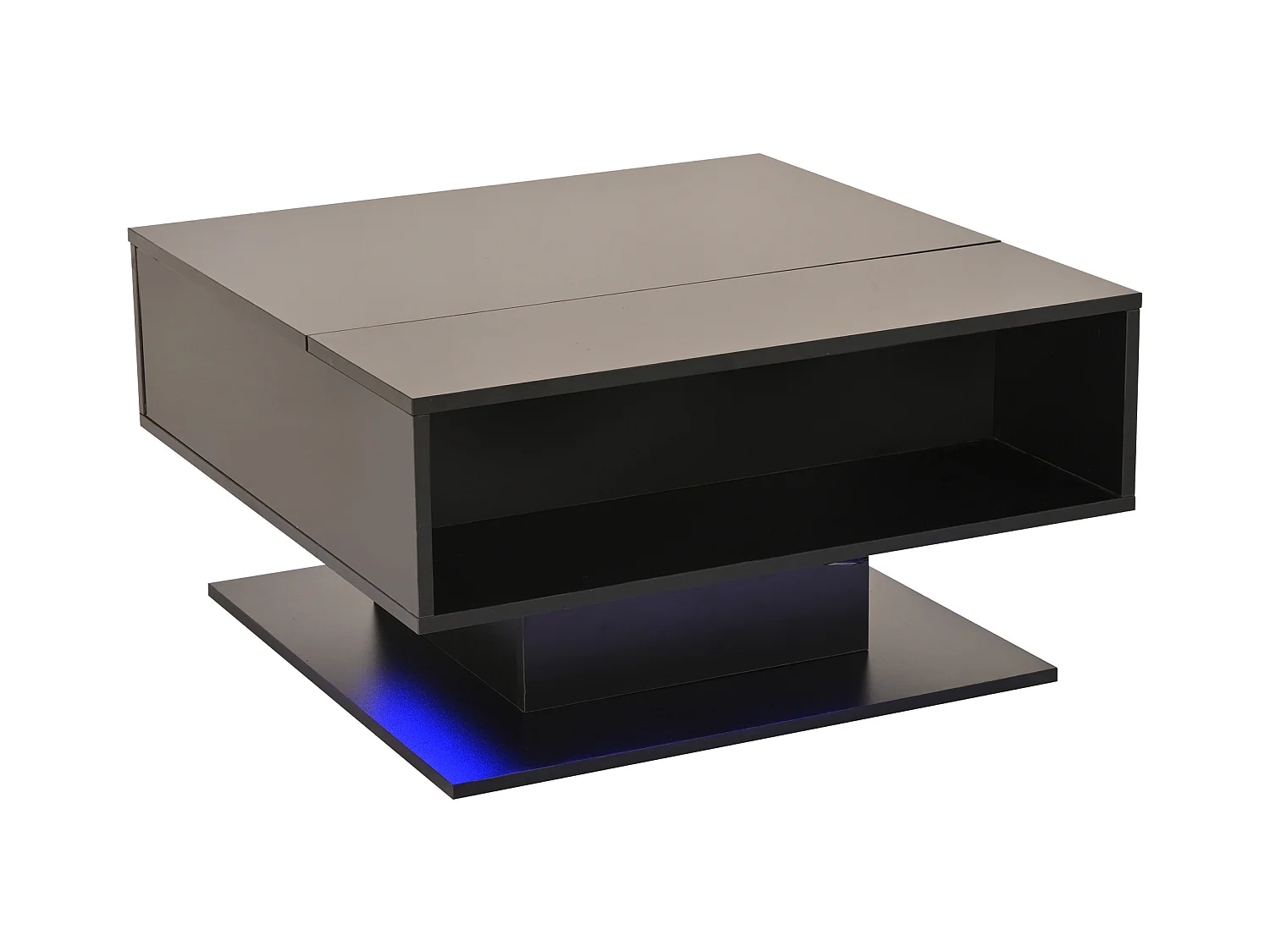 Höhenverstellbarer Couchtisch 80×77×40 cm - Hochglanz-Design - mit LED-Beleuchtung - halboffener Stauraum - schwarz