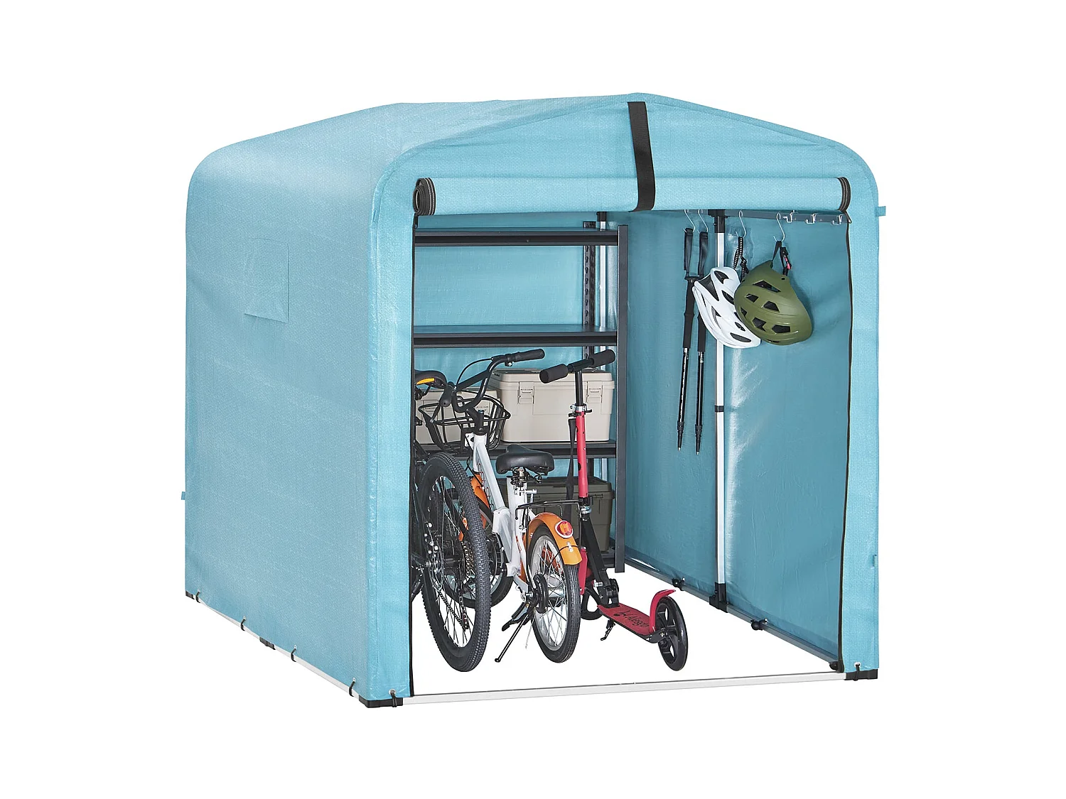 SoBuy Gartenhaus Outdoor-Zelt wasserdicht mit Haken Garage für Fahrräder und Werkzeug Stauraum hellblau 159x219x165 cm