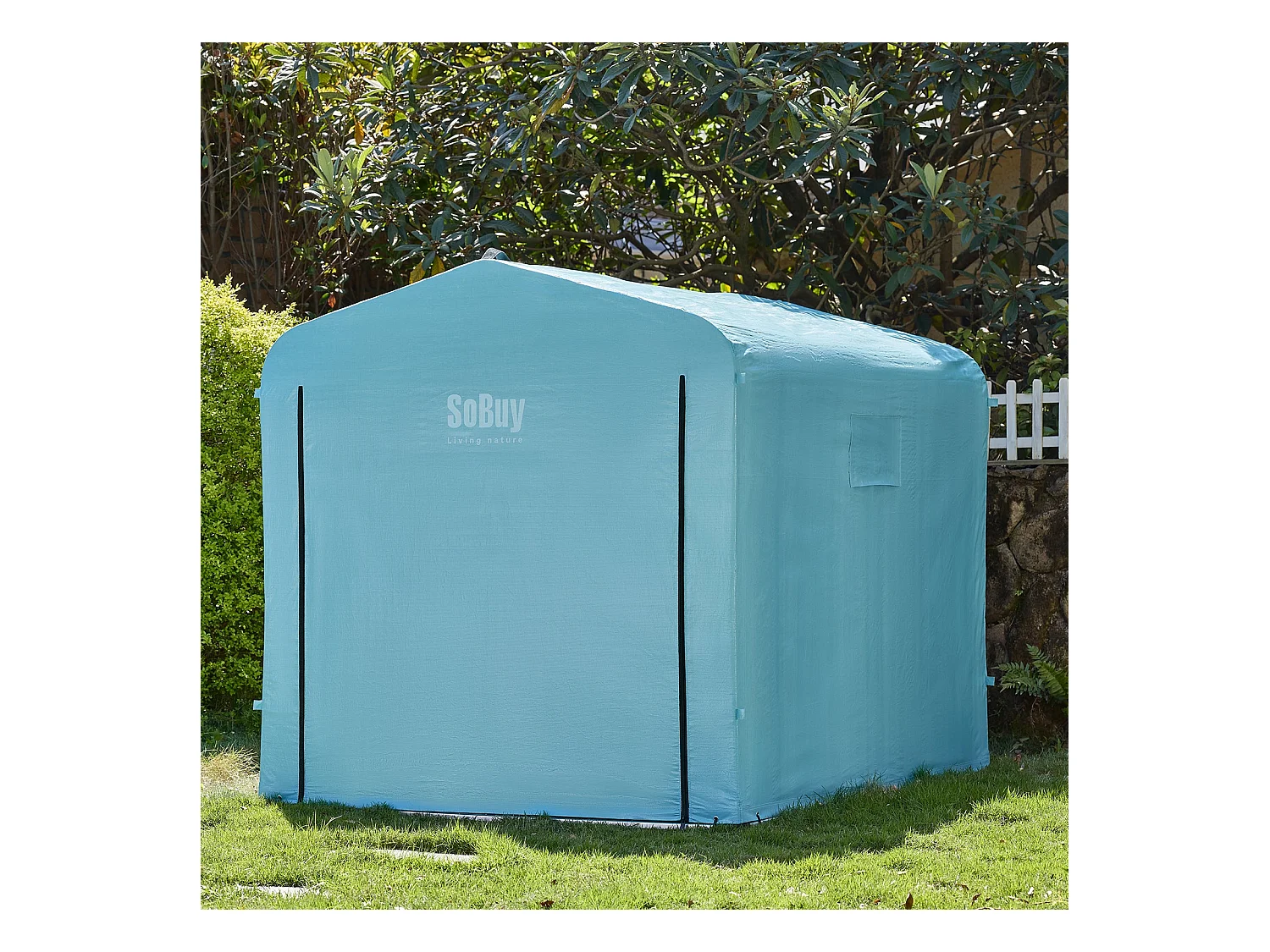 SoBuy Gartenhaus Outdoor-Zelt wasserdicht mit Haken Garage für Fahrräder und Werkzeug Stauraum hellblau 159x219x165 cm