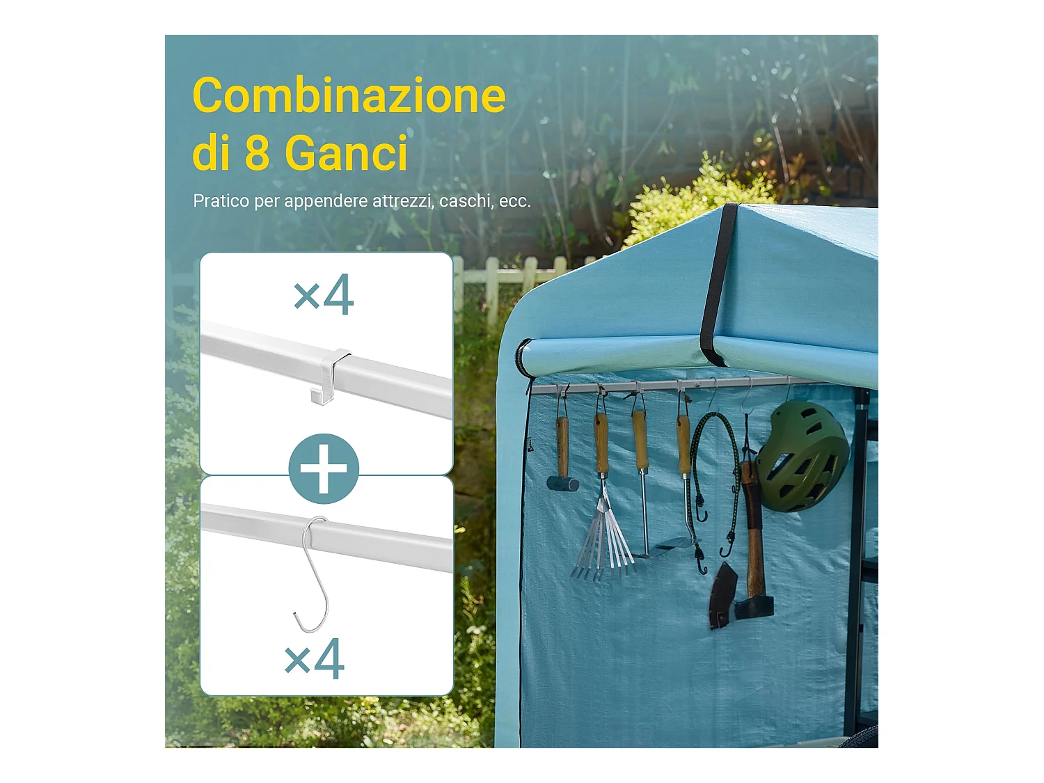 SoBuy Gartenhaus Outdoor-Zelt wasserdicht mit Haken Garage für Fahrräder und Werkzeug Stauraum hellblau 159x219x165 cm