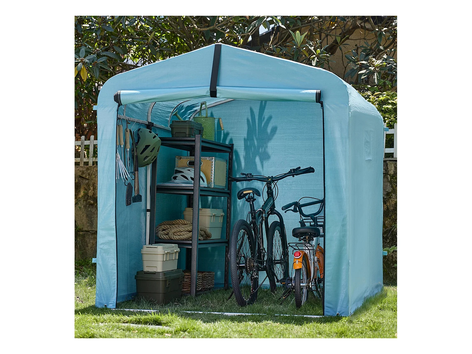 SoBuy abri de jardin imperméable avec crochets bleu clair 159x219x165 cm