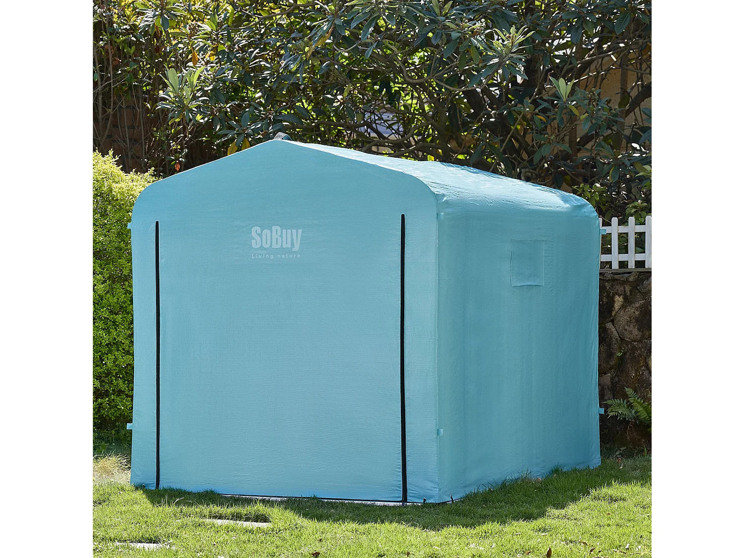 SoBuy abri de jardin imperméable avec crochets bleu clair 159x219x165 cm