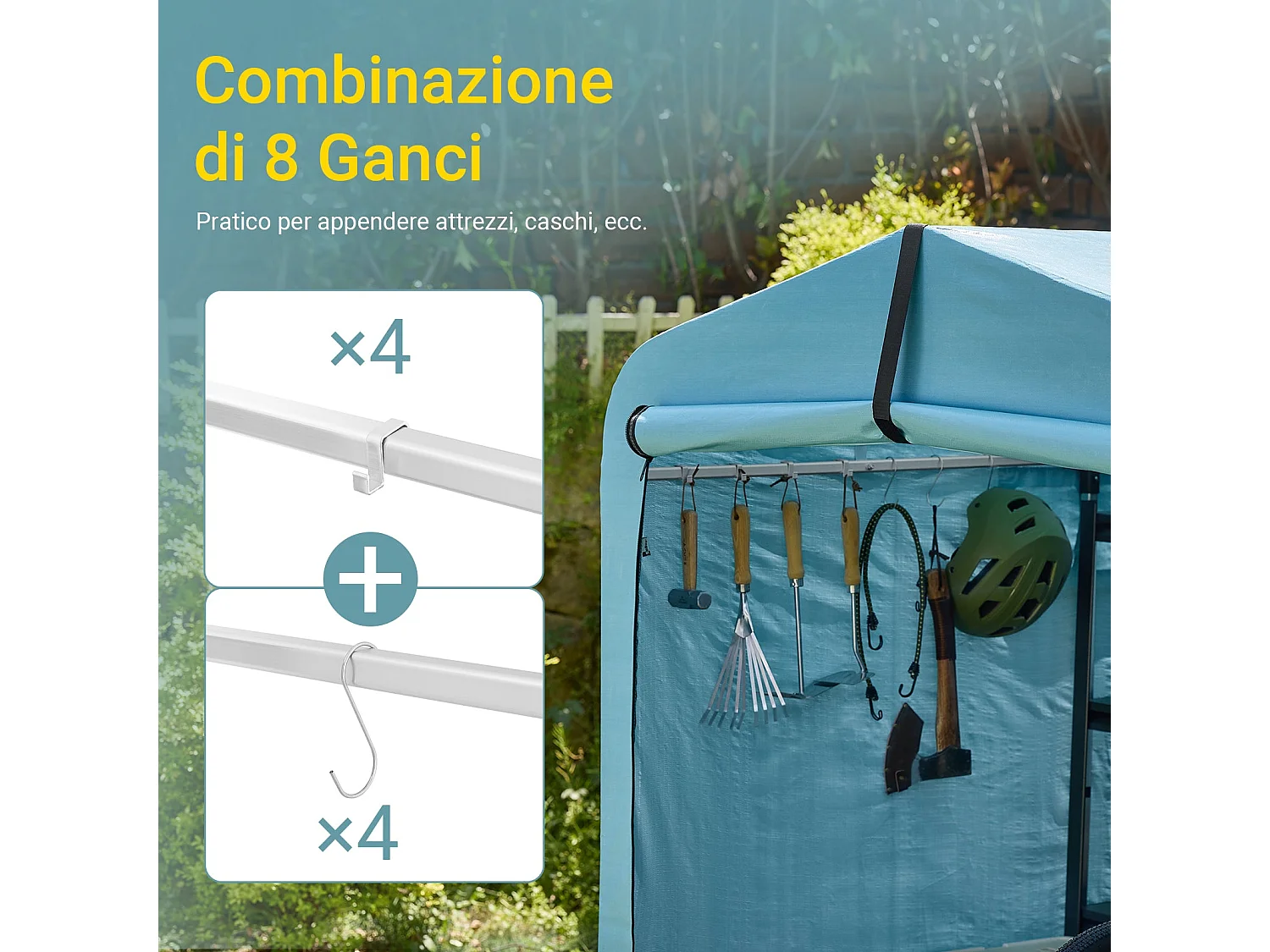 SoBuy abri de jardin imperméable avec crochets bleu clair 159x219x165 cm