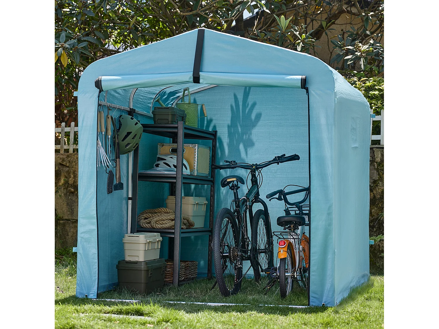 SoBuy abri de jardin imperméable avec crochets bleu clair 159x219x165 cm