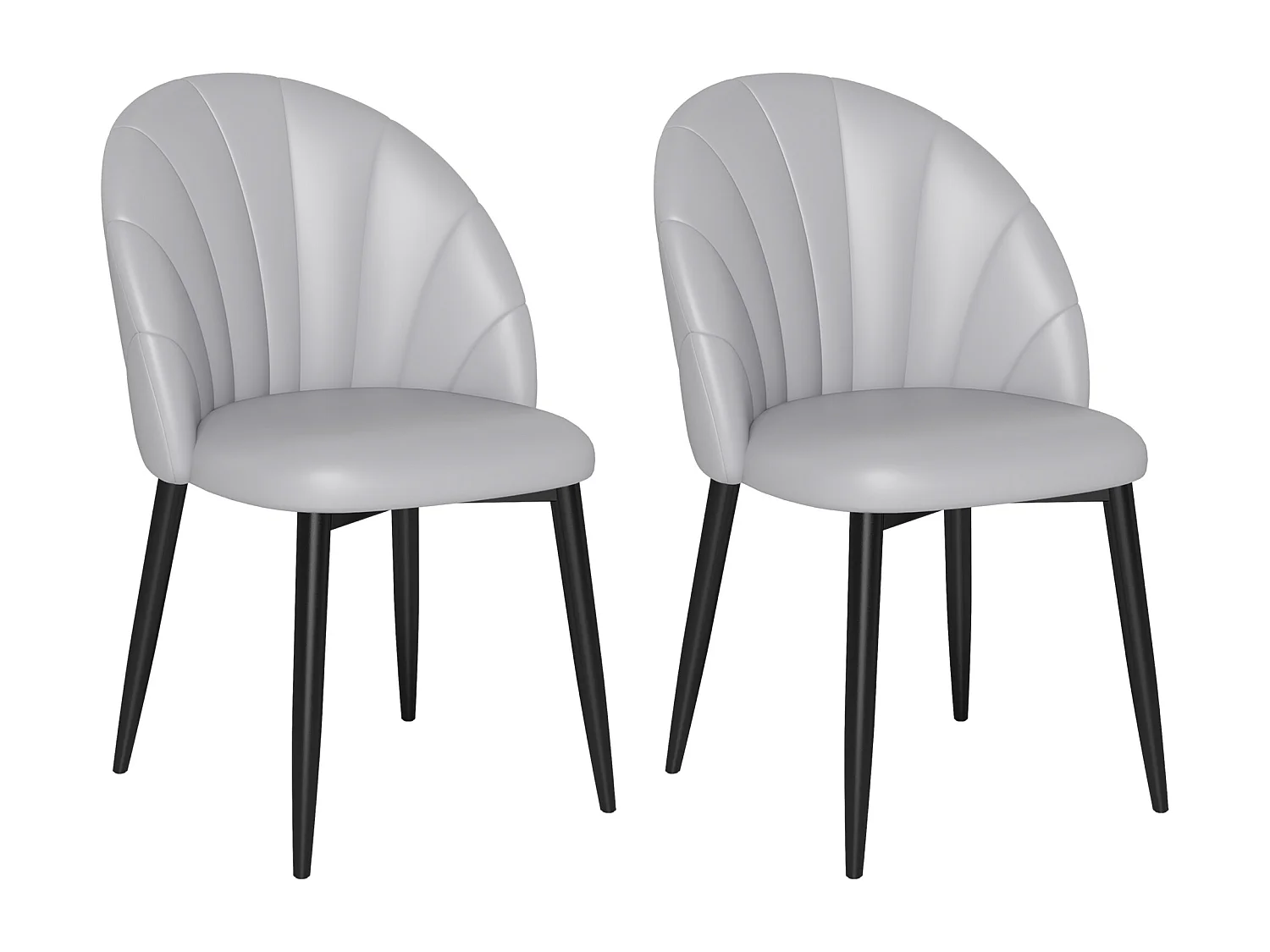 Set 2 sedie da pranzo schienale a conchiglia in pelle pu grigio chiaro