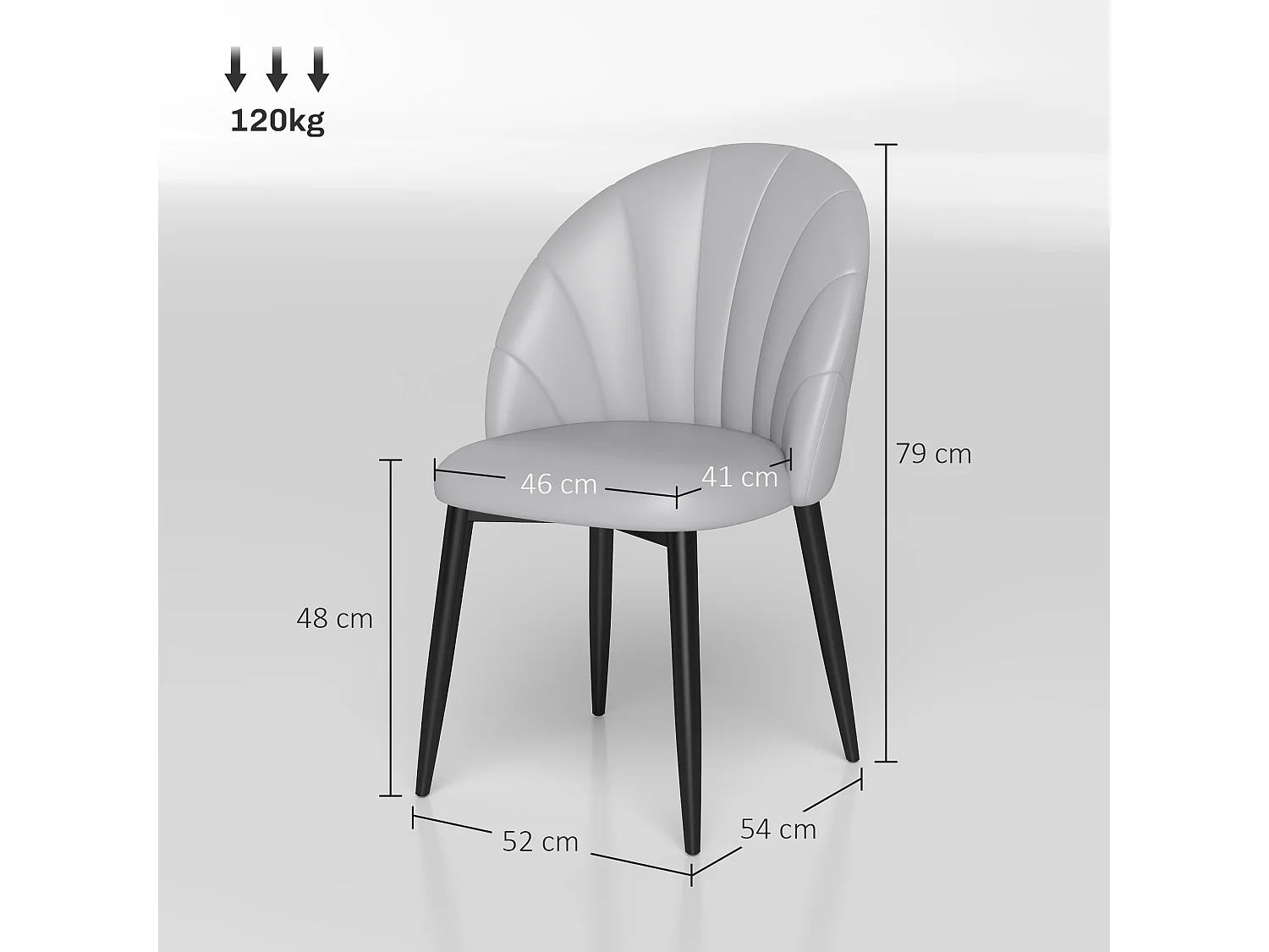 Set 2 sedie da pranzo schienale a conchiglia in pelle pu grigio chiaro