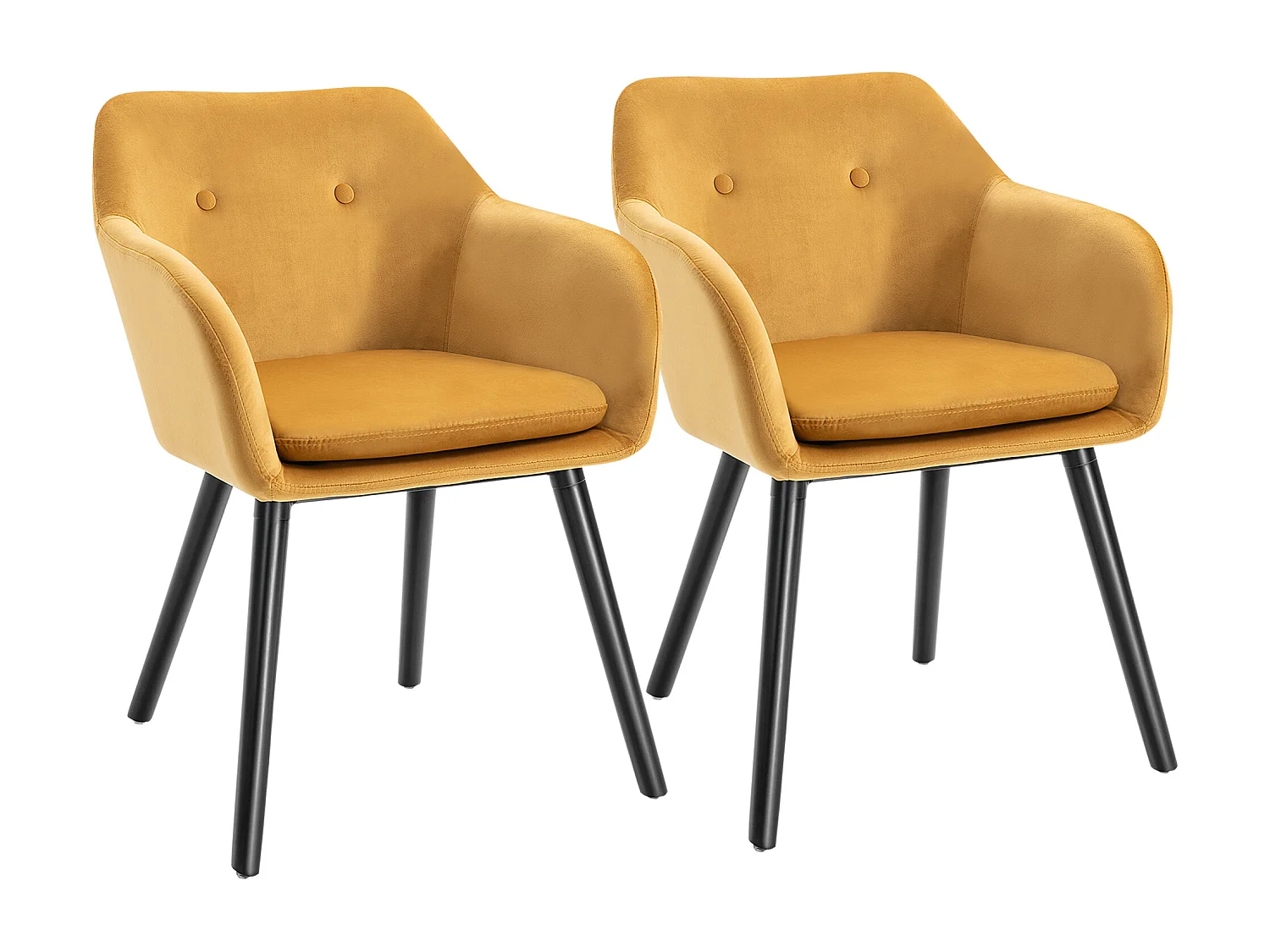 Set 2 sedie sala da pranzo imbottite con braccioli in velluto giallo