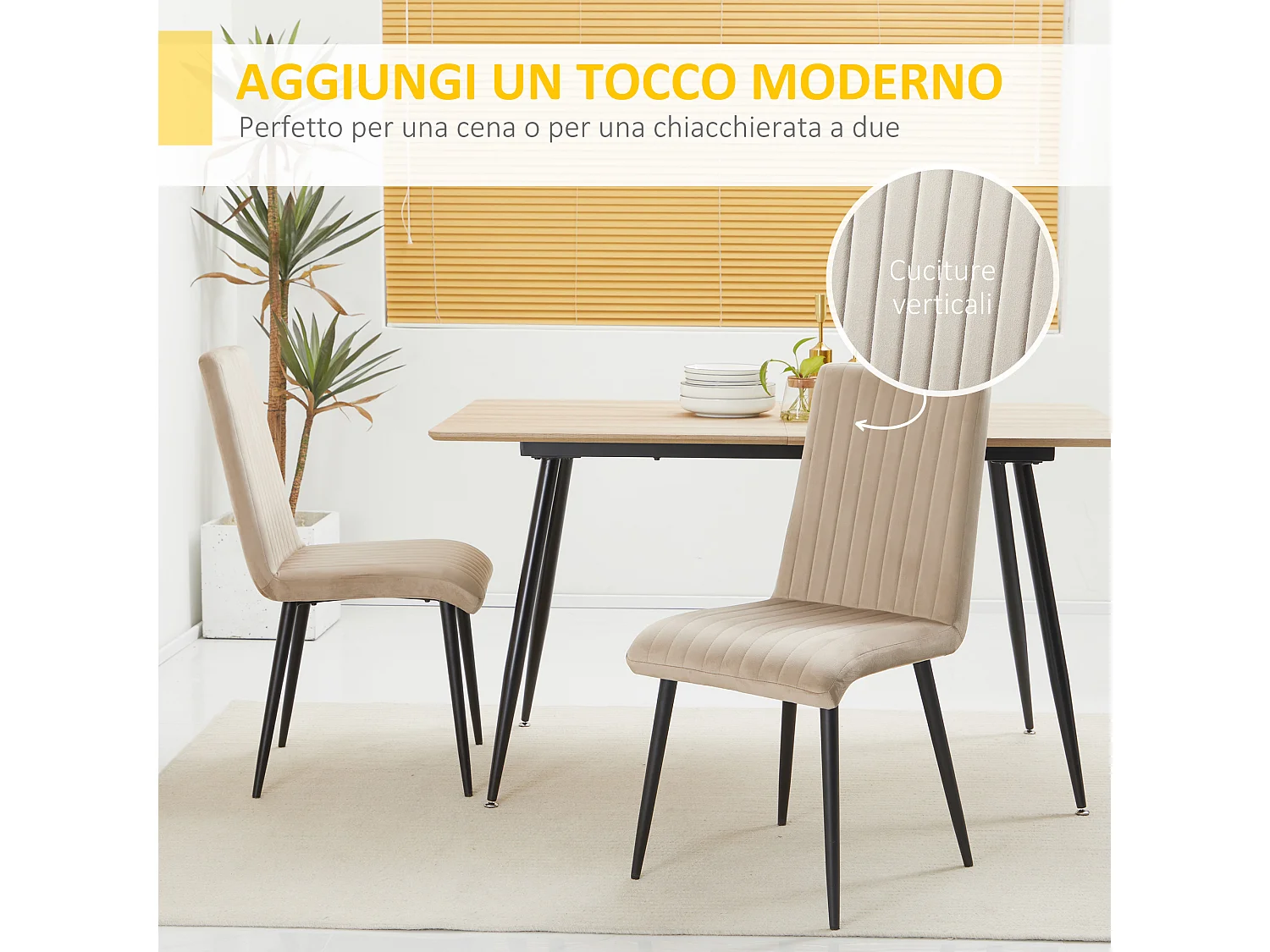 Sedie da cucina imbottite set 2 pezzi in poliestere e acciaio