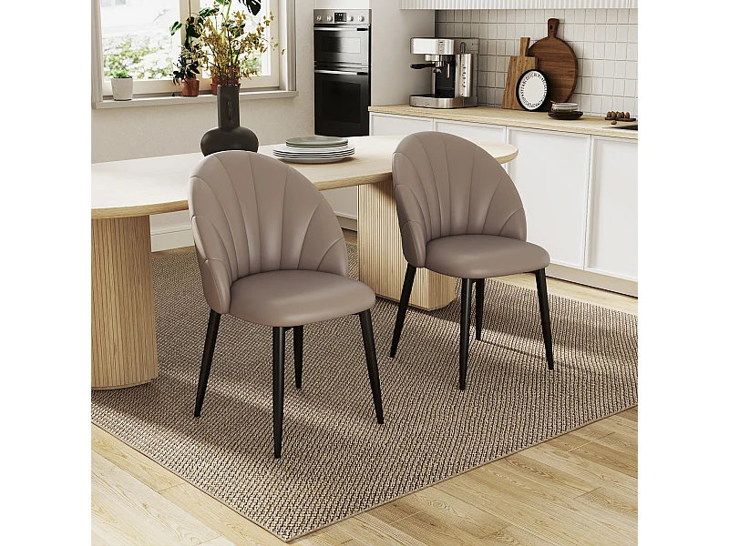 Set 2 sedie da pranzo con schienale a conchiglia in pelle pu marrone