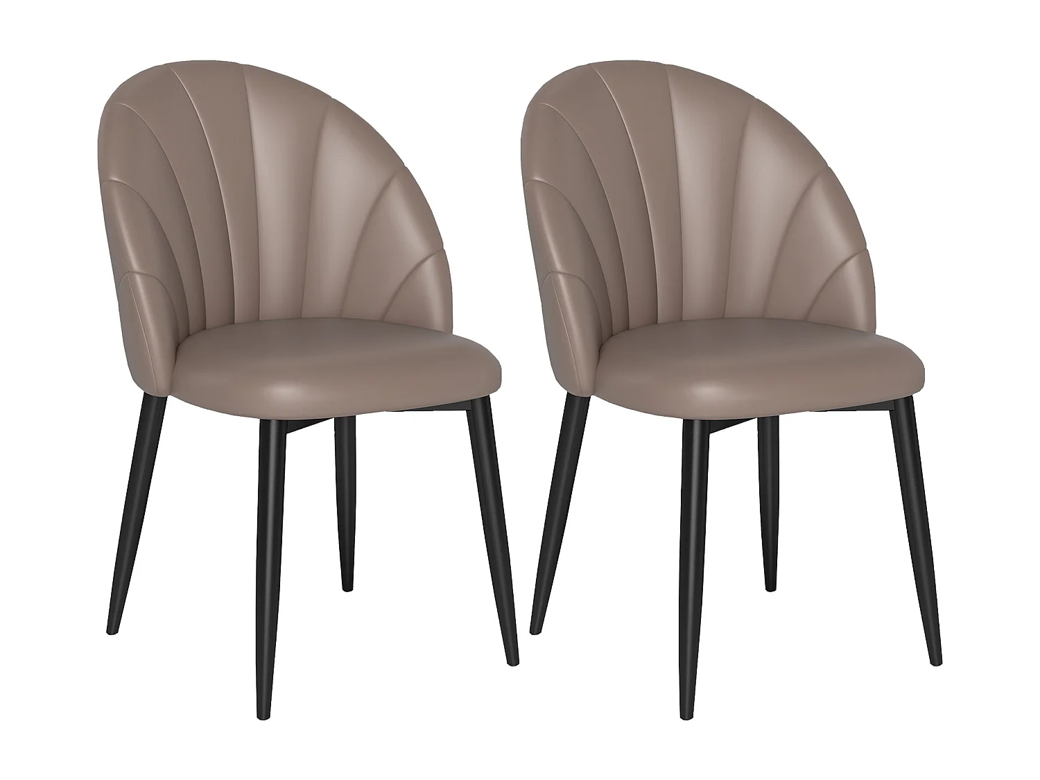 Set 2 sedie da pranzo con schienale a conchiglia in pelle pu marrone