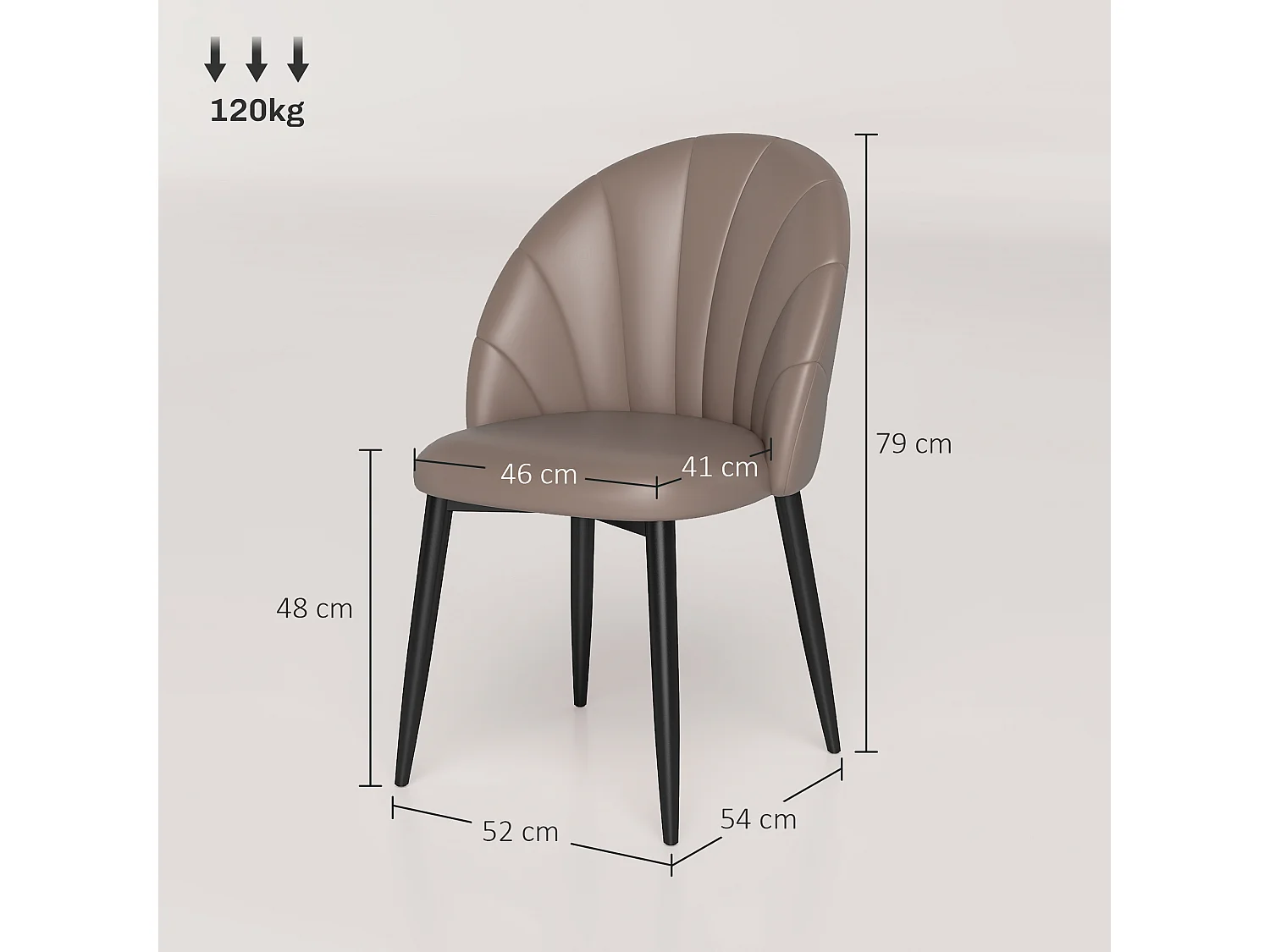 Set 2 sedie da pranzo con schienale a conchiglia in pelle pu marrone