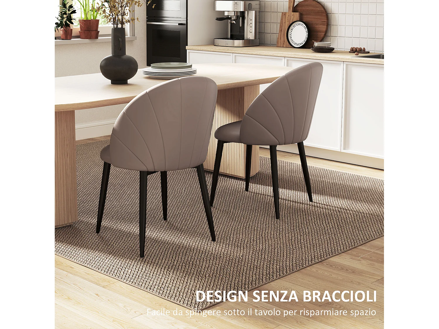 Set 2 sedie da pranzo con schienale a conchiglia in pelle pu marrone