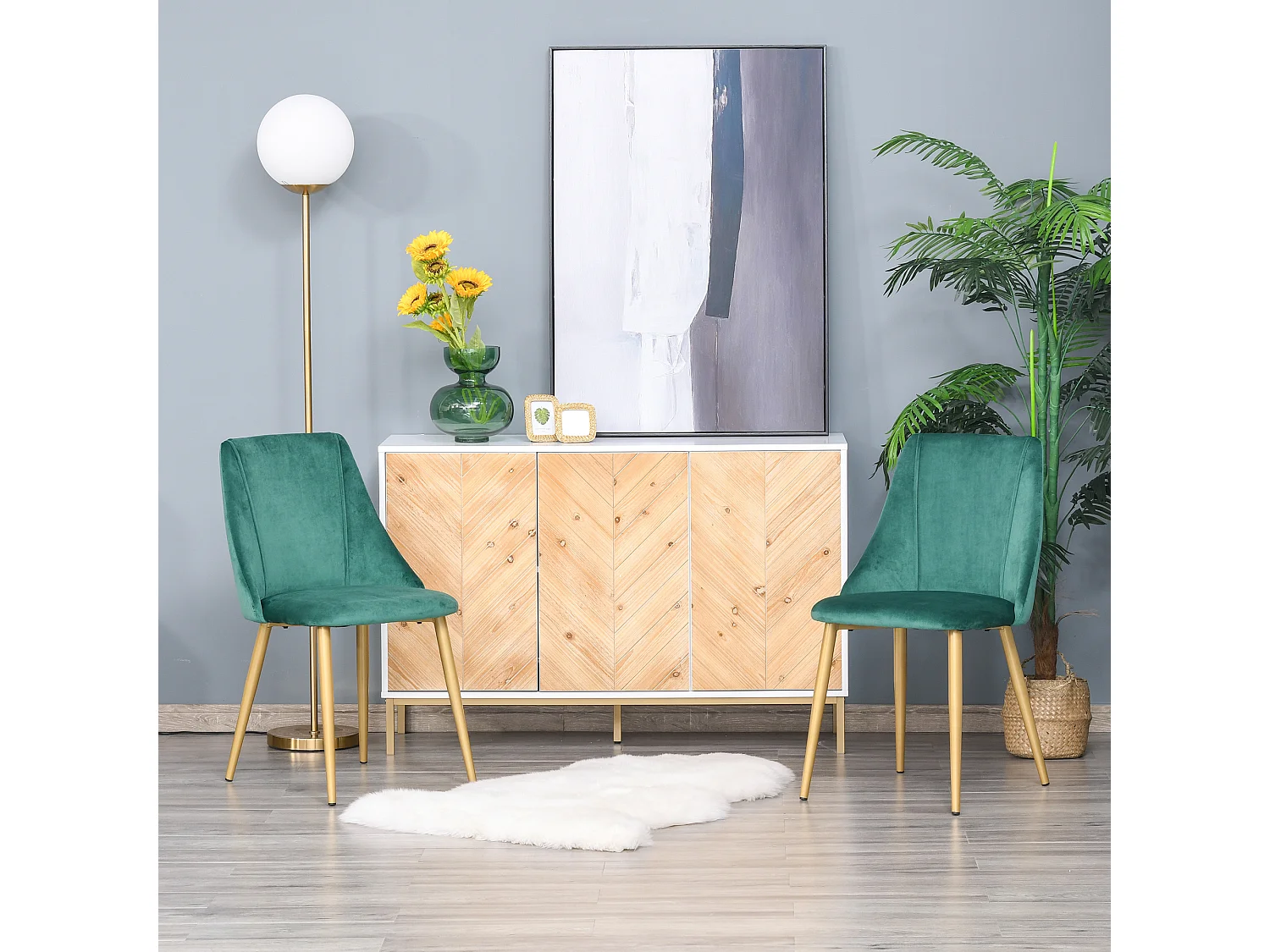 Set 2 sedie moderne e imbottite da salotto o cucina verde e nero