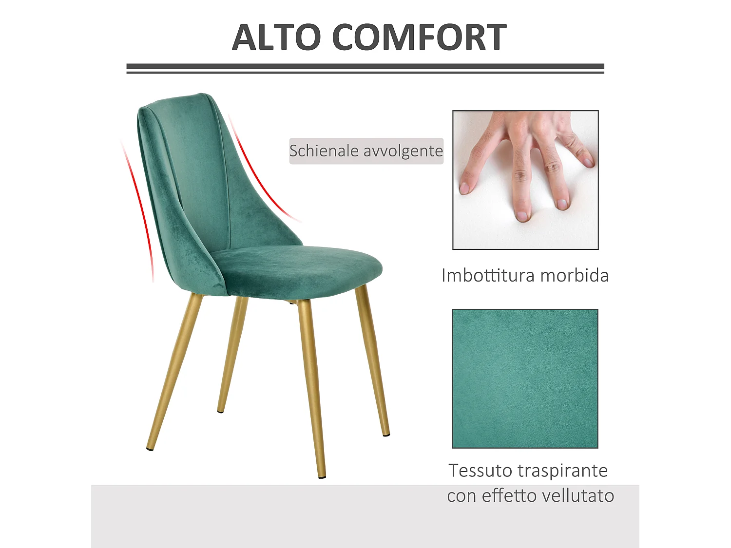 Set 2 sedie moderne e imbottite da salotto o cucina verde e nero