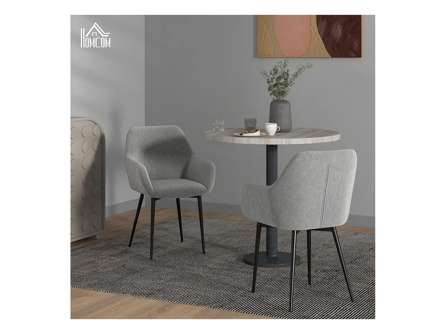 Set 2 sedie da pranzo nordico vellutato con braccioli grigio scuro